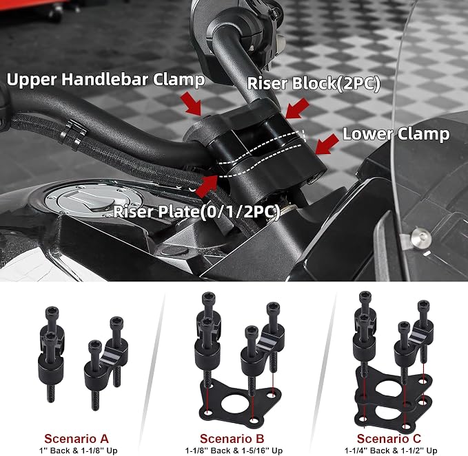 Aluminum 1-3/8" Rise Handlebar Riser Kit For Can Am Spyder F3/F3S/F3T/F3 Limited 2016+ & RT/RTS 2020+ Models|1-1/8" Backward Adjustable Bar Accessories (A)