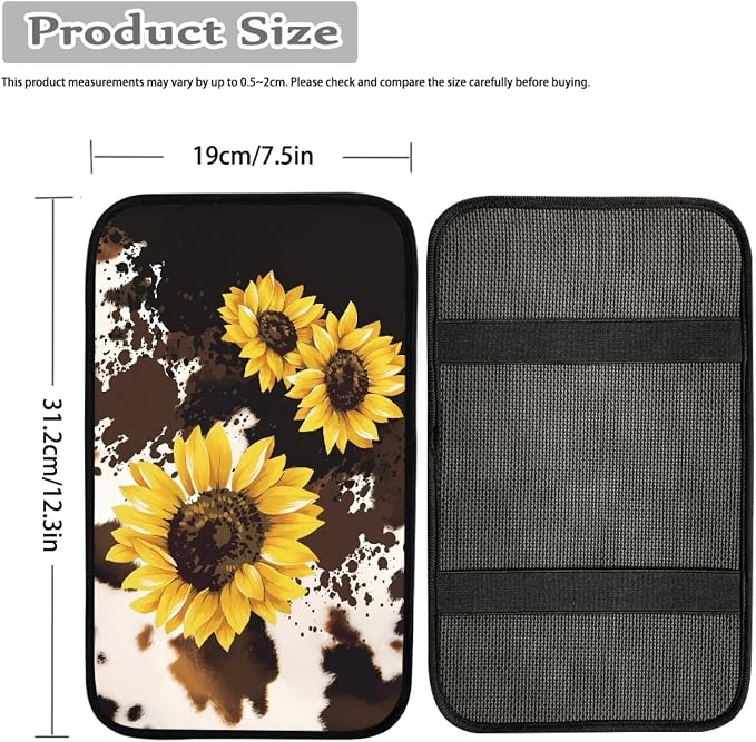 Howilath Cow Sunflowers Pattern 10pcs Car Front Seat Covers/Steering Wheel Cover/Seatbelt Pads/Keychain/Armrest Cushion/Coasters Vehicle Seat Protector Accessories