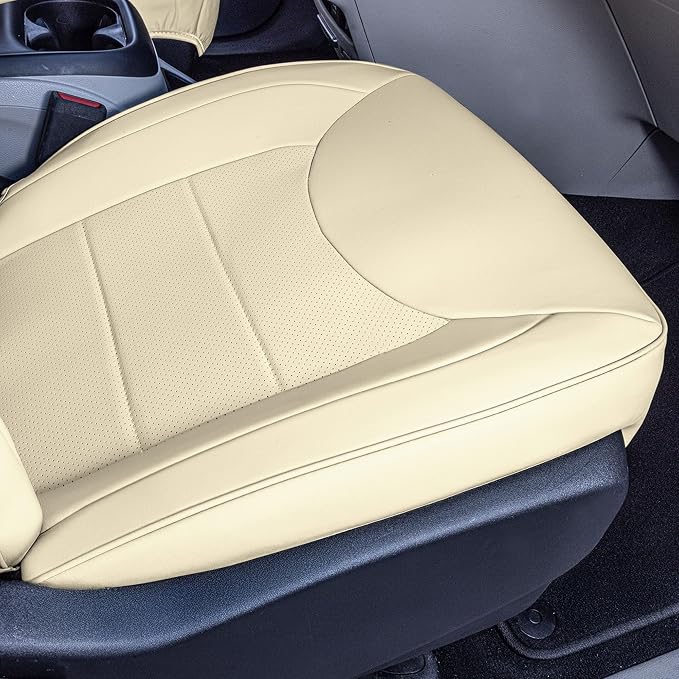FH Group Custom Fit Car Seat Covers Specifically Made for Chrysler Pacifica 2021-2025 Front - Front Set (with DVD No Armrest), Faux Leather, Solid Beige