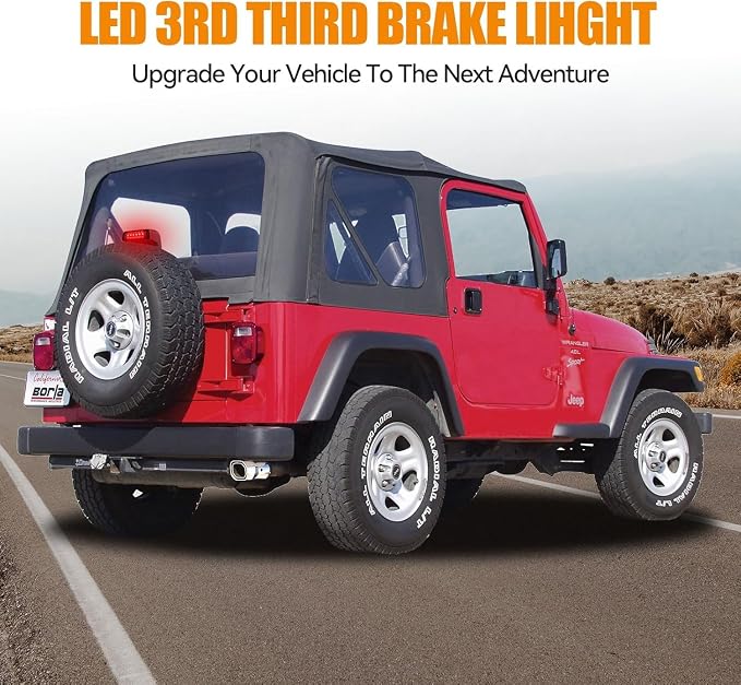 Third 3rd Brake Light LED for 1997-2006 Jeep Wrangler, High Mount Rear Brake Lights Assembly for 97-06 Wrangler TJ, Waterproof Center Cab Lamp Stop Light (RED)
