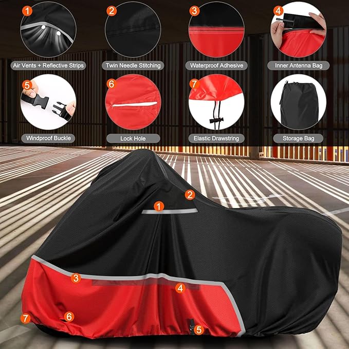 Waterproof Motorcycle Cover Compatible with Ducati Adventure with Box, 420D Oxford Cloth Cover for Snow Rain Dust Protection