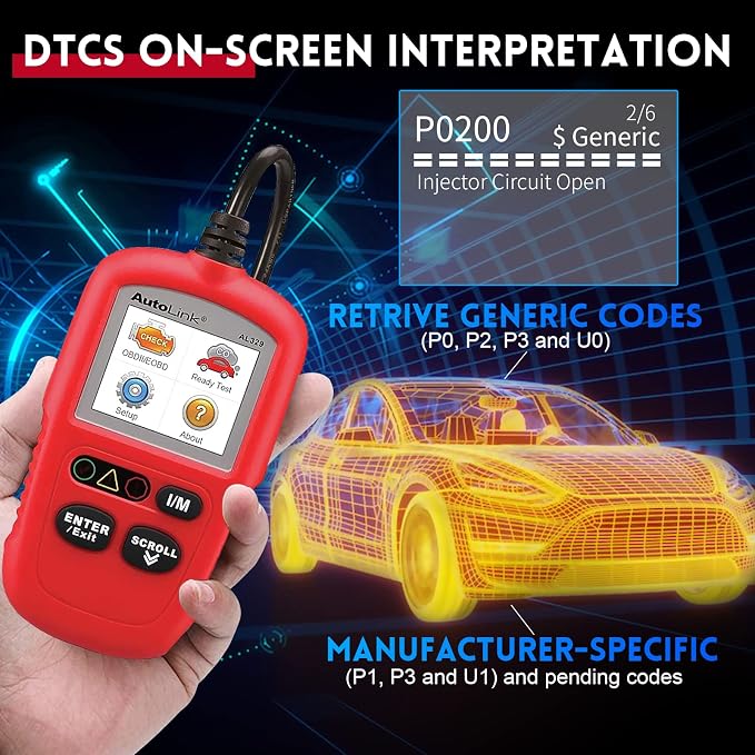 Autel AutoLink AL329 OBD2 Scanner, Upgrade of AL319 & MS309 Code Reader, OBDII Reader with Auto VIN, Live Data, DTC Lookup, Emission Monitor Test, I/M Readiness Smog Check CAN Diagnostic Scan Tool