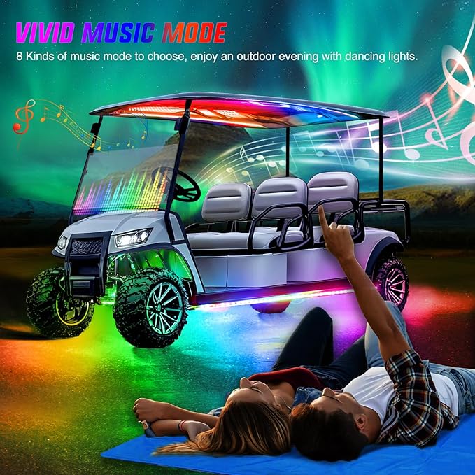 Nilight 6PCS Golf Cart Underbody Light Kit with Canopy Lights Dream Color Multi-Mode Neon Accent Lighting APP Remote Control Sound Active Music Sync IP67 Waterproof 12V-66V for EZGO Yamaha Club Car