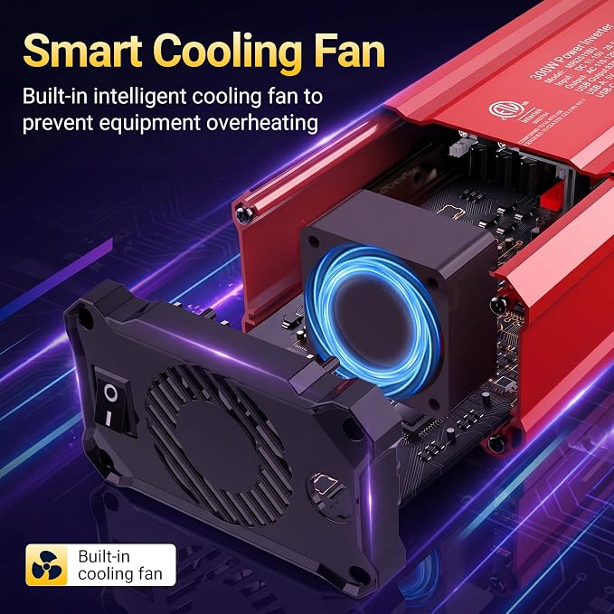 【2026 Upgraded】 300W Car Power Inverter - vansoet DC 12V to 110V AC(2 Outlets) Power Inverters with PD65W & QC18W Fast Charging Port - Car Charger Cigarette Lighter Adapter for Laptop/Phone/Road Trip