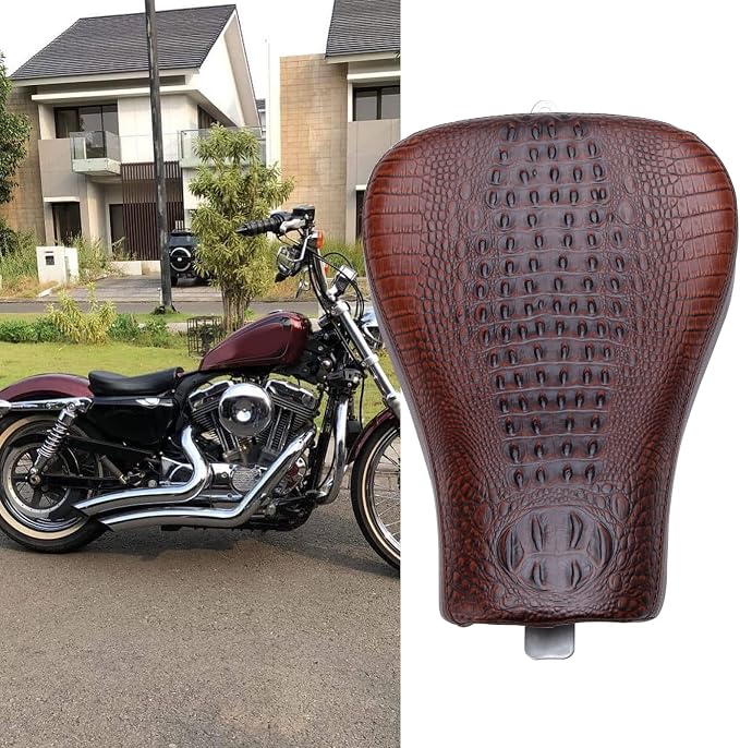 Brown Crocodile Motorcycle Solo Seat Front Driver Cushion Compatible with Harley Sportster Forty XL1200 883