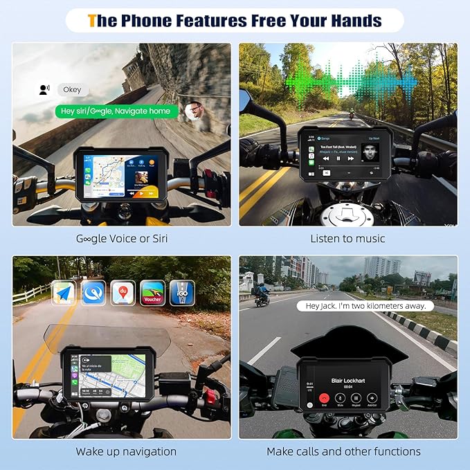CarPlay Screen for Motorcycle,Portable Wireless Carplay/Android Auto for Motorcycle,5 inch IPS Waterproof Portable Radio GPS Display for Motorbike with Bluetooth,TF Port