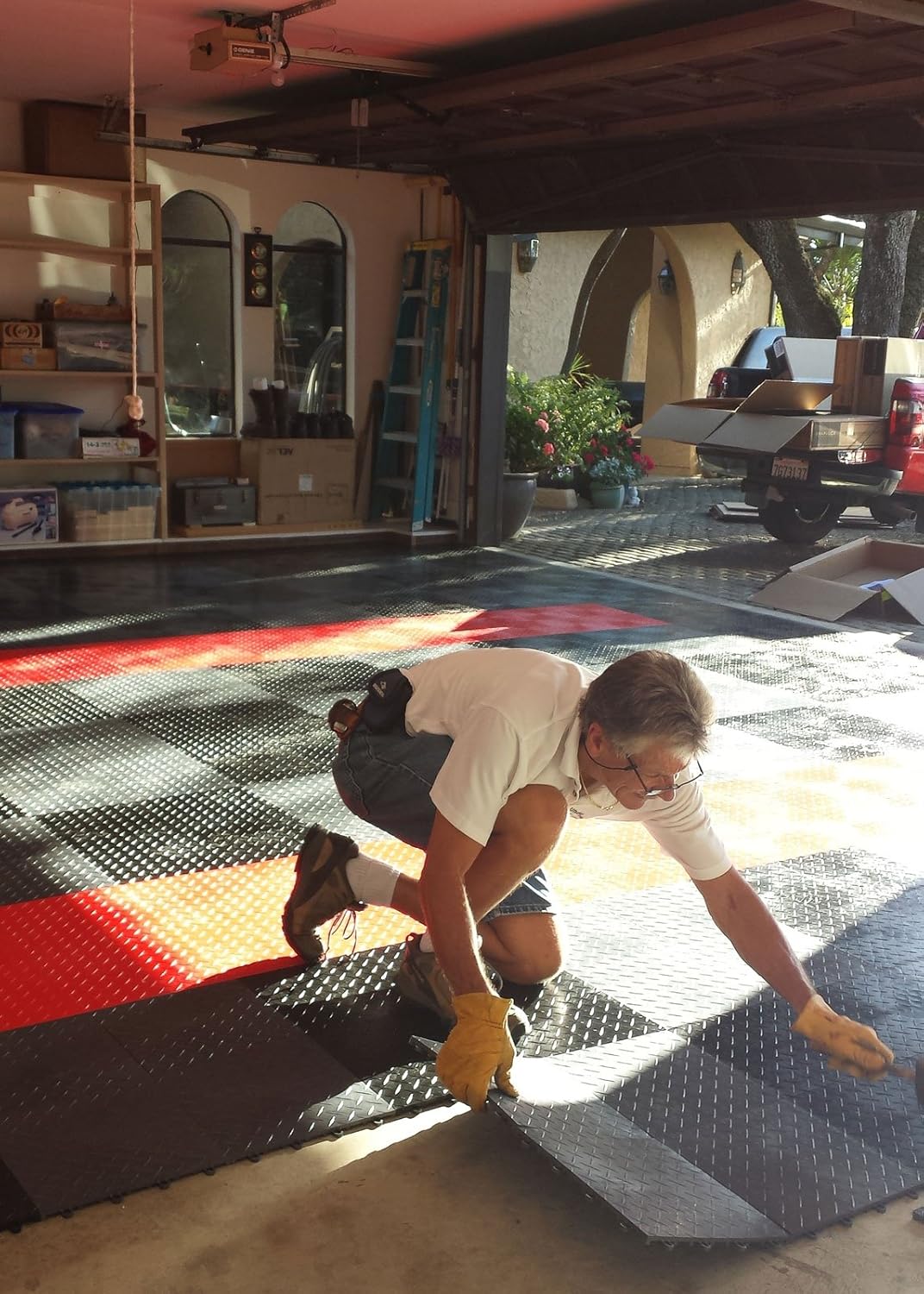 Big Floors RaceDeck Diamond Plate Design, Durable Interlocking Modular Garage Flooring Tile (Orange, 24 Pack of 12 x 12" Tiles)