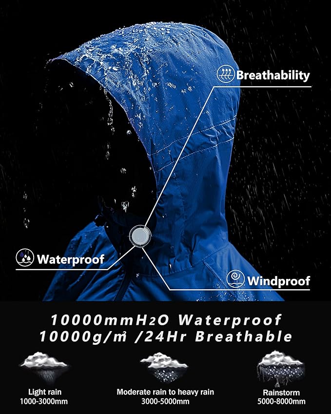 Outdoor Ventures Packable Rain Jacket Women Lightweight Waterproof Raincoat with Hood Cycling Bike Jacket