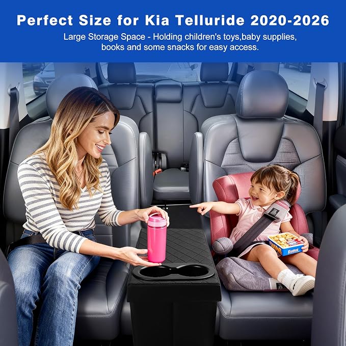 Shademax Custom for Kia Telluride Seat Organizer with Cup Holders Car Backseat Organizer for Kia Telluride 2020-2025 2026 Accessories Car Console Organizer for Kids Toys, Baby Supplies, Travel Dog Toy