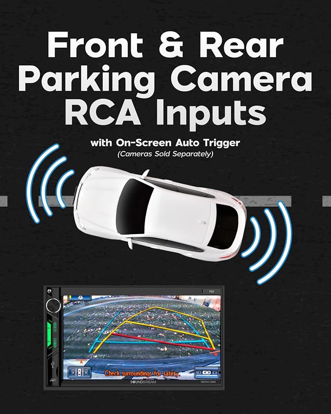 Soundstream VRCPAA-7DRM 7” | Digital Media Receiver, Wireless Apple CarPlay® & Android Auto® Double Din Car Stereo, HD Touchscreen, Bluetooth | USB/microSD Playback | Camera Inputs + Backup Camera