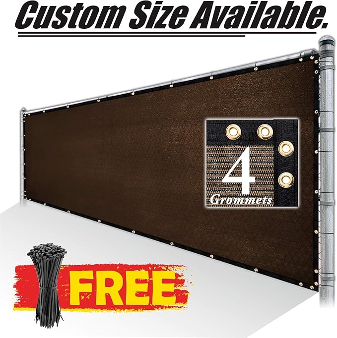 Royal Shade Custom Size 6' x 80' Brown Fence Privacy Screen Windscreen Cover Netting Mesh Fabric Cloth - Cable Zip Ties Included (We Make Custom Size)