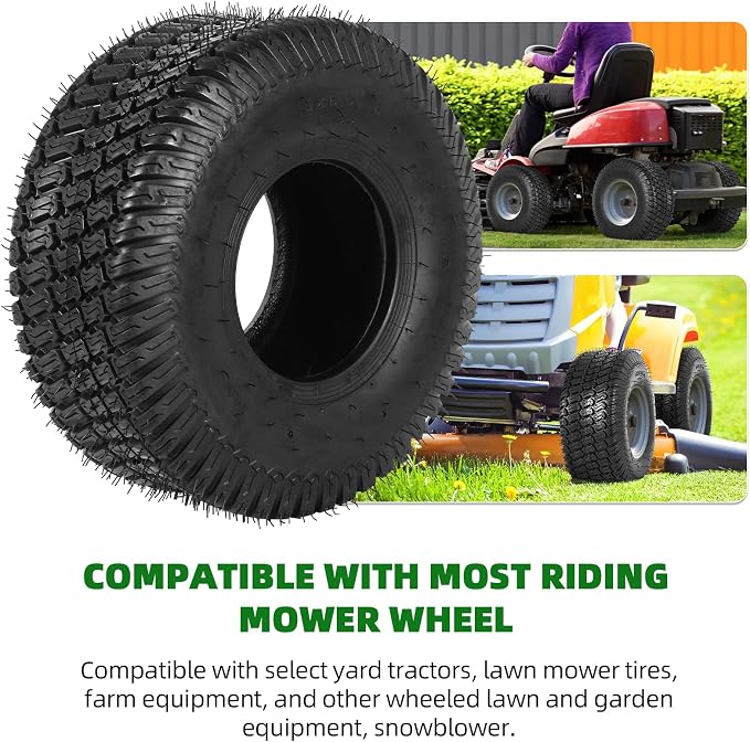 AR-PRO (2-Pack) 15x6.00-6 Lawn Mower Tires, Replacement 4 Ply Front Lawn Mower Tire Tubeless, 570lbs Load Capacity, Fit for Most Riding Mower, Lawn Garden Tractors