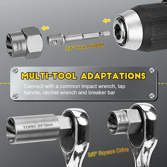 Topec Deep Bolt Extractor Set 28PCS, 3/8" Drive Bolt Extractor Kit, Spark Plug Extractor Socket Set, Lug Nut Removal Tool for Stripped, Broken, Rounded Bolts Lug Nut Stud Remove