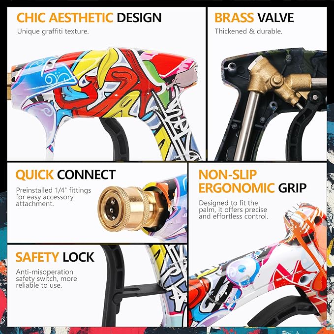 Pressure Washer Short Gun 4000 PSI High Pressure Power Washer Gun with M22-14mm Inlet and 1/4 Inch Quick Connector Heavy Duty Spray Gun for Foam Cannon Car Wash