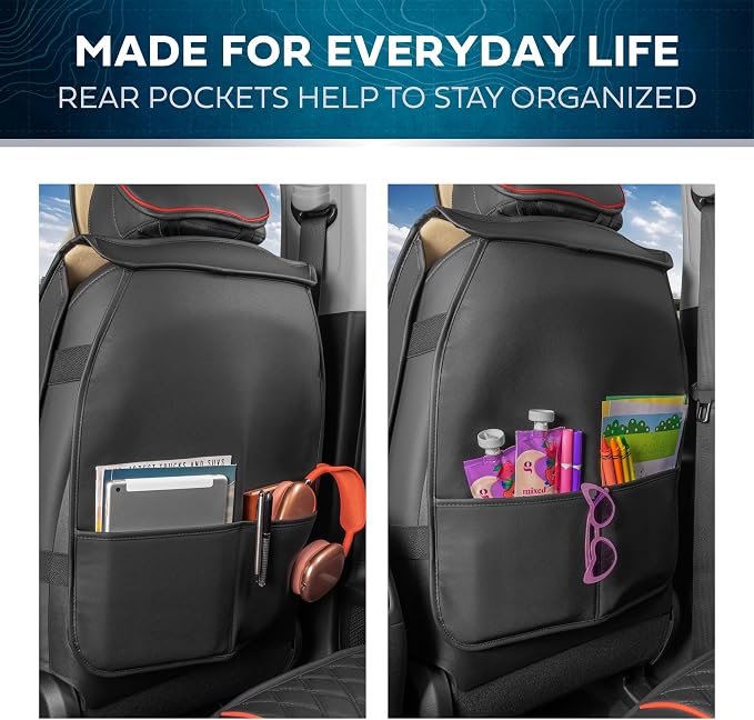 MotorBox Prestige Faux Leather Seat Covers Full Set' Semi-Universal Fit for Cars, Trucks & SUVs - Napa Style 2 Front Seat Covers + Rear Bench' Durable Interior Protector, Easy Install