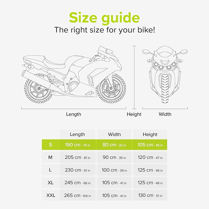 VELMIA Motorcycle Cover Extremely Heat Resistant up to 550 F I High Standard Motorcycle Cover Waterproof Outdoor for All Seasons, Motorcycle Storage, Scooter Cover, Moped Cover, Harley Cover