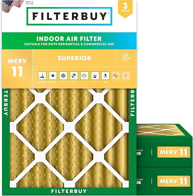 Filterbuy 20x25x4 Air Filter MERV 11 Superior Pet & Allergy Defense (3-Pack), Electrostatic Pleated HVAC AC Furnace Filters Replacement (Actual Size: 19.50 x 24.50 x 3.63)