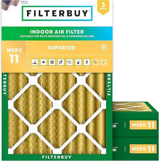 Filterbuy 20x23x4 Air Filter MERV 11 Superior Pet & Allergy Defense (3-Pack), Electrostatic Pleated HVAC AC Furnace Filters Replacement (Actual Size: 19.50 x 22.50 x 3.63)