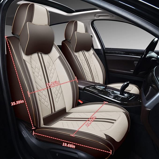 GXT Car Seat Covers Front Seats Only, Front Car Seat Covers 2 Pack, Premium Faux Leather Car Seat Cushion - Universal Fit for Most Sedans SUV Pick-up Truck with Headrests(Coffee and White)