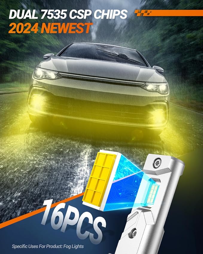 SEALIGHT H10 LED Fog Light Bulbs, 16000LM 3500K Amber Yellow Light 1000% Brightness, H10 9140 9145 Fog Lights LED Yellow, Strong Penetration, Plug and Play