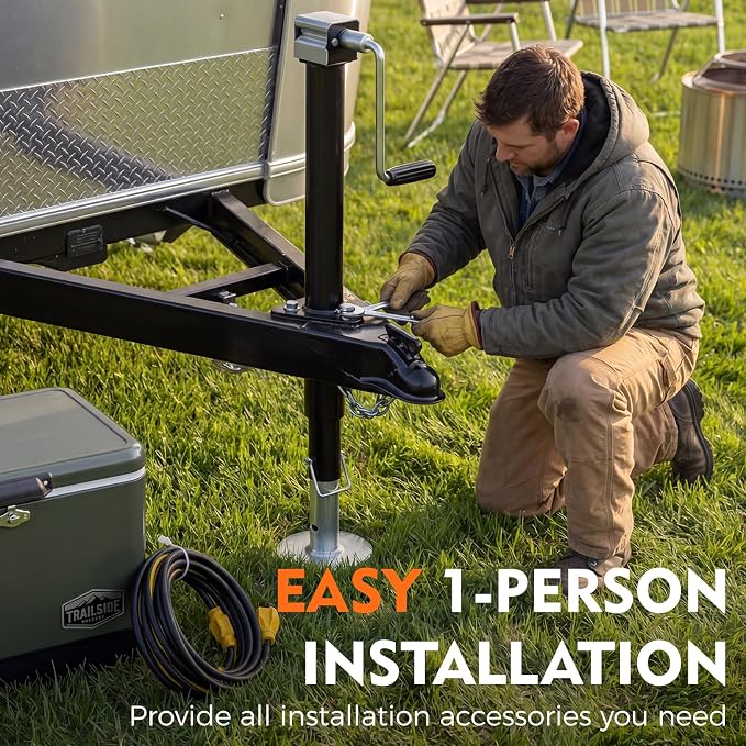 6000 LBS A-Frame Trailer Jack, Height Range 9"-40.5" RV stabilizer Jacks with Drop Leg & Ergonomic Handle,Manual & 20–24V Drill-Powered Operation, Suitable for RV, Utility, Yacht Trailers