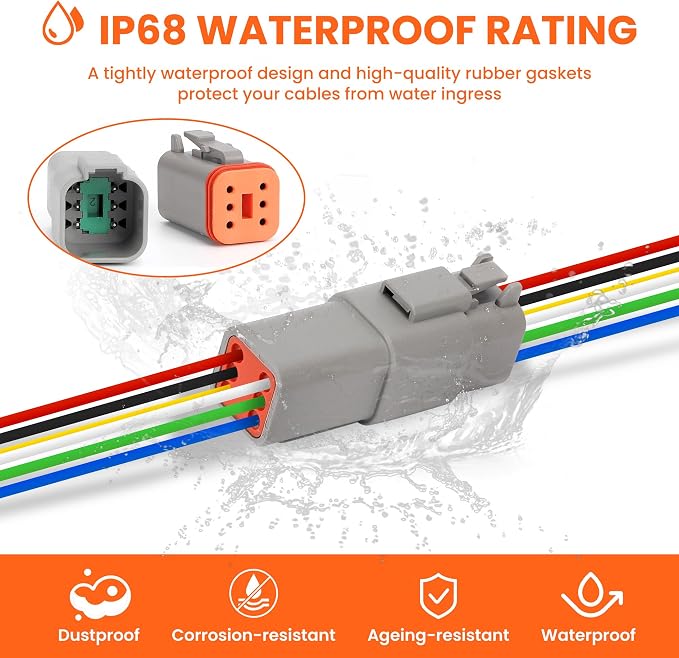 2 Sets Deutsch 6 Pin Connector Kit - Waterproof Electrical Connectors 18 AWG, IP67 Automotive Wire Connectors (Male & Female) for Car, Truck, Boat