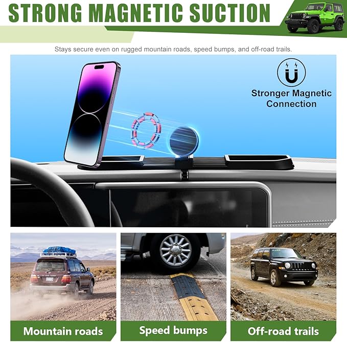 Magnetic Phone Mount Holder for 2024 2025 Jeep Wrangler JL JLU & Gladiator JT Magnet Dash Cell Phone Cradles Adjustable Phone Stand Accessories for 2024+ Jeep JL/JT(Not for 4XE/JK)