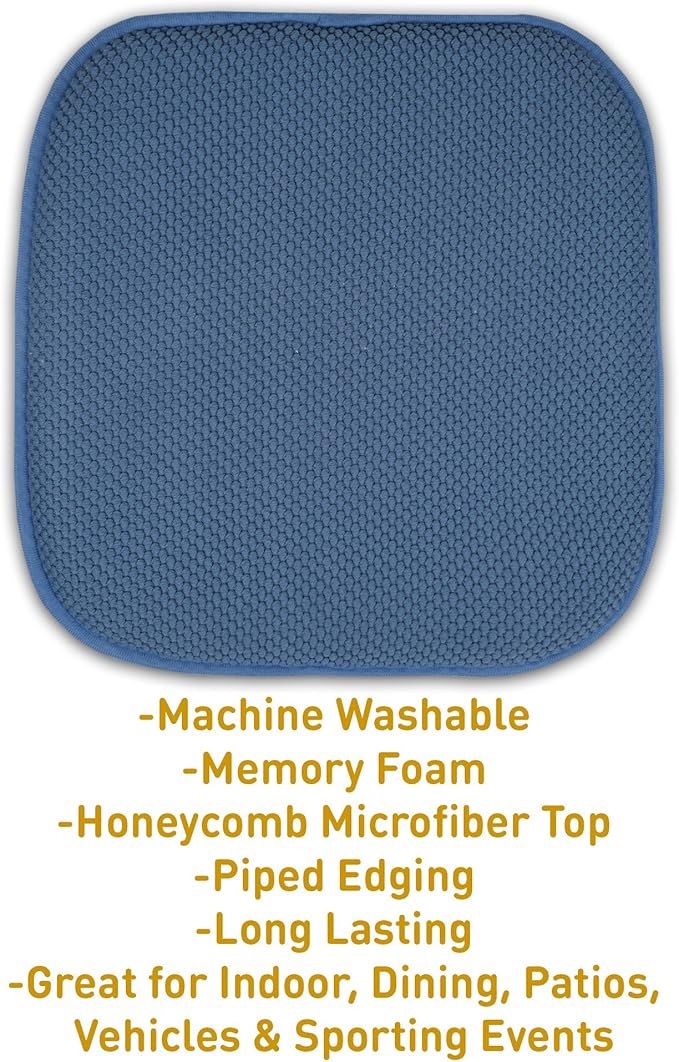 Sweet Home Collection Memory Foam Chair Cushion Honeycomb Pattern Solid Color Slip Non Skid Rubber Back Ultimate Comfort and Softness Rounded Square 16" x 16" Seat Cover, 12 Pack, Blue
