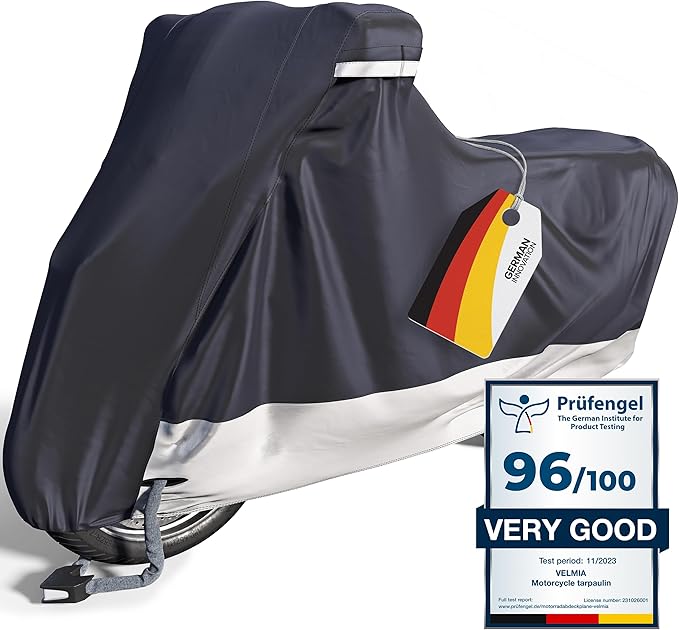 VELMIA Motorcycle Cover - Extremely Heat Resistant up to 550F, Waterproof for All Seasons, Fits Motorcycles, Scooters, Mopeds & Harleys