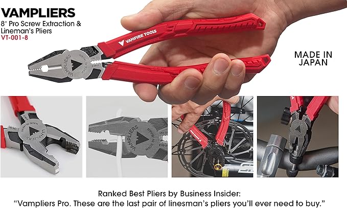VAMPLIERS 2-PC Screw Extractor Pliers Set. Made in Japan: 8" Linesman Pliers, 6.25" Black Oxide Multipurpose Plier + Tool Pouch