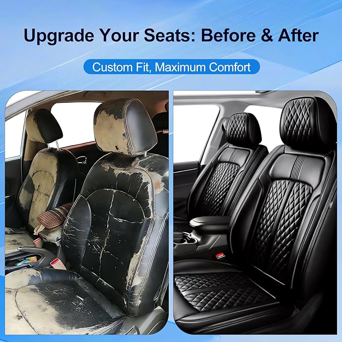 Fit CTS Car Seat Covers for Select Cadillac CTS 2003-2019, Premium Full Coverage Leather, Airbag Compatible & Scratch-Resistant, Waterproof All Weather Seat Cushion Protector, Full Set, Black
