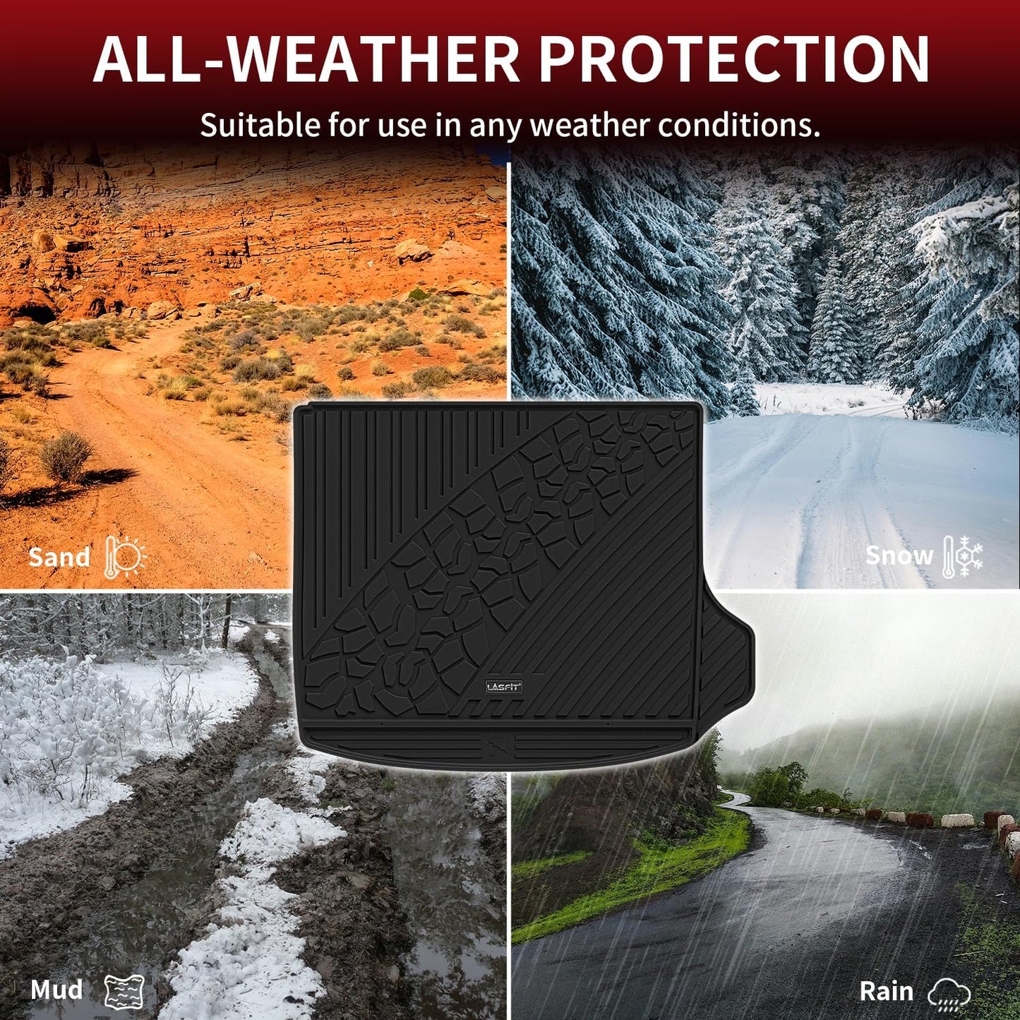 LASFIT Trunk Mat for Jeep Grand Cherokee 2022-2025 5-Seat (Include 4xe, NOT for L) All Weather TPE Custom Fit Cargo Mat Trunk Liner Cargo Liner, Black