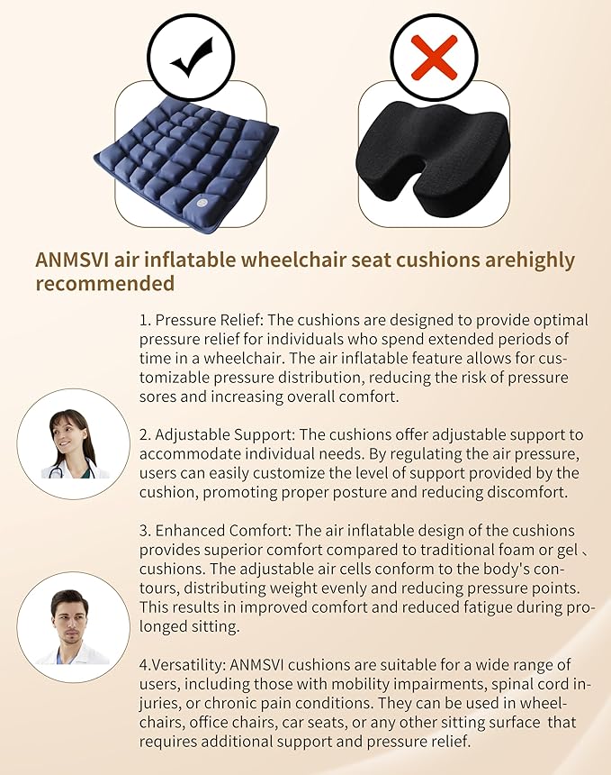 Inflatable Seat Cushion with Built-in Pump for Airplane Travel, Car & Office Chair - Portable Air Pad for Sciatica, Coccyx & Tailbone Pain Relief - 3D Air Cell Support for Long Sitting, 0.8lbs
