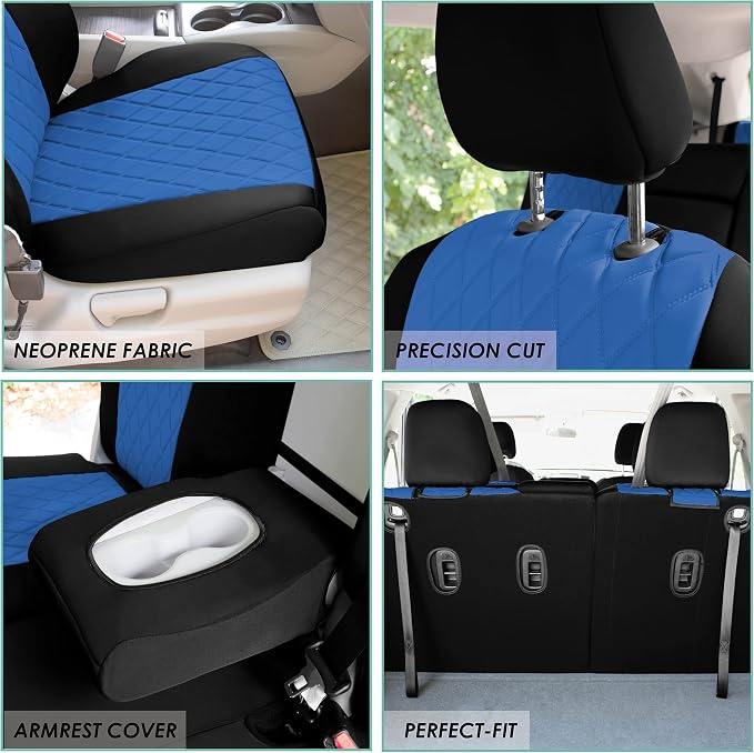 FH Group Custom Fit Car Seat Covers Specifically Made for 2016–2022 Honda Pilot, 3 Row Full Set Blue Ultraflex Neoprene, Waterproof Car Seat Cover, Honda Accessories