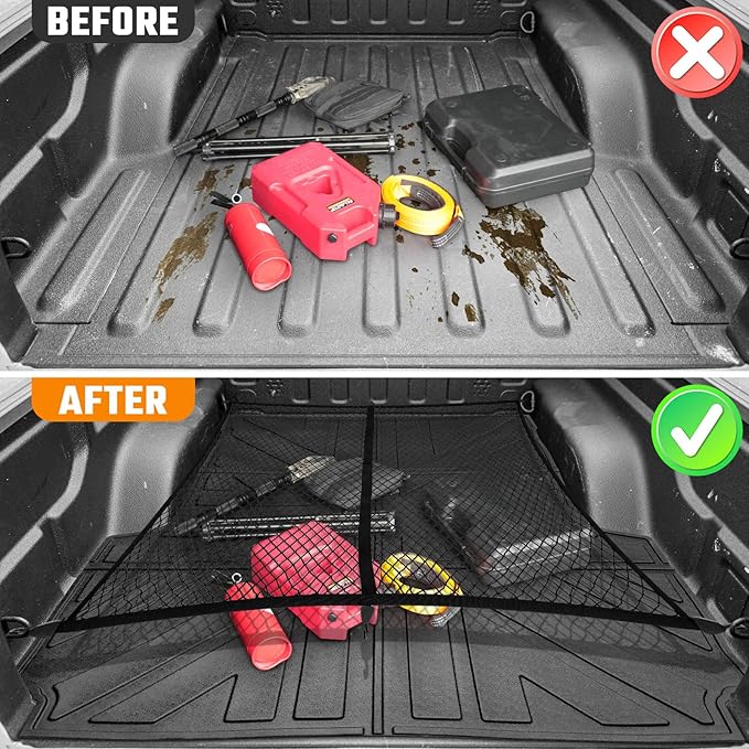 Truck Bed Mat and Cargo Net Compatible with 2020-2025 Jeep Gladiator 5FT Truck Bed Replacement, Truck Net TPE Cargo Bed Liner All Weather Cargo Mat for Jeep Gladiator Accessories