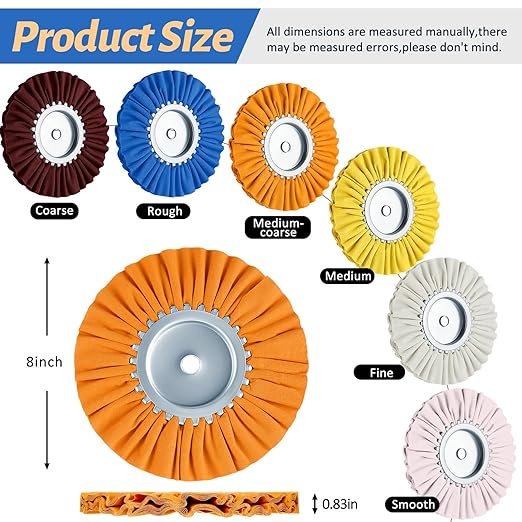 Amylove 8 Inch Airway Buffing Wheels Aluminum Wheel Polishing Kit in Diameter 5/8 Inch Arbor Hole, Polishing Compound and Metal Polish Kit for Angle Grinder(Vibrant Color,12 Pcs)
