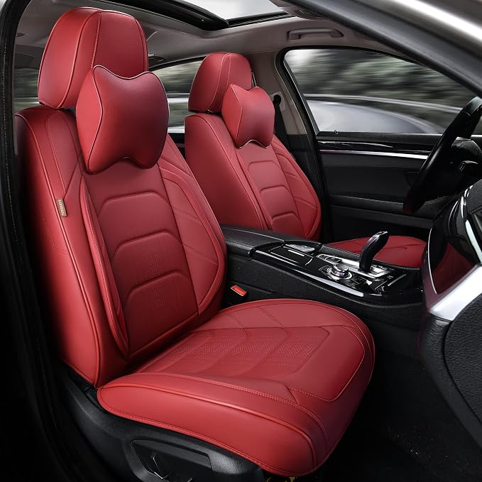 TIEHESYT Martha Red Car Seat Covers Front Pair, Breathable Leather Automotive Front Seat Covers for Comfortable Driving, Universal Auto Interior Fit Most Kinds of Vehicles, SUV, Trucks, Sedans