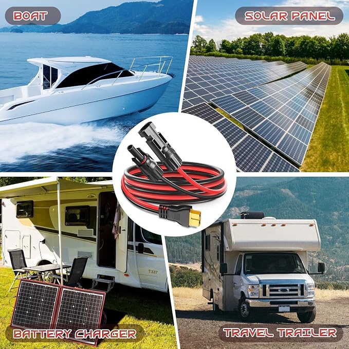 3FT 12AWG XT60 Solar Charging Cable, GIBBAB Solar Panel Connector to XT60 Extension Charge Adapter Cable with Caps & Wire Ties for LiFePO4 Battery RV Portable Power Station Generator