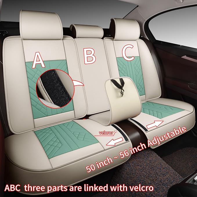 GXT Bench Seat Cover, Premium Faux Leather Bench Seat Covers for Trucks - Universal Fit for Most Sedans SUV Pick-up Truck, Durable for Long Lasting Protection(Light Green and White)