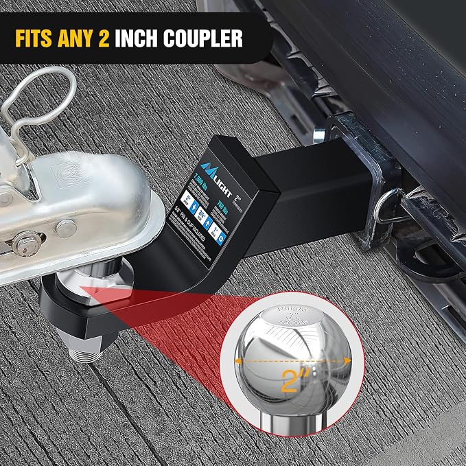 Nilight 2-Inch Diameter Chrome Trailer Hitch Ball, 7,500 lbs, 1 x 2-1/8-Inch Shank Universal Fit,Gray