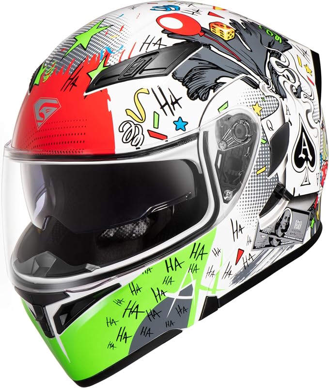 KYPARA Motorcycle Dual Visor Flip up Modular Full Face Helmet with DOT Certification of Impressionism