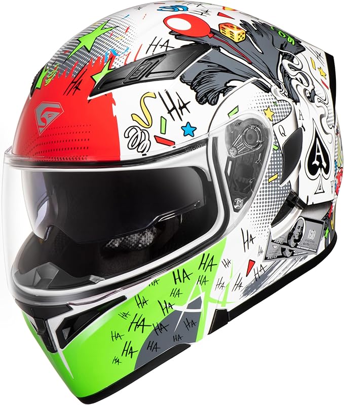 KYPARA Motorcycle Dual Visor Flip up Modular Full Face Helmet with DOT Certification of Impressionism