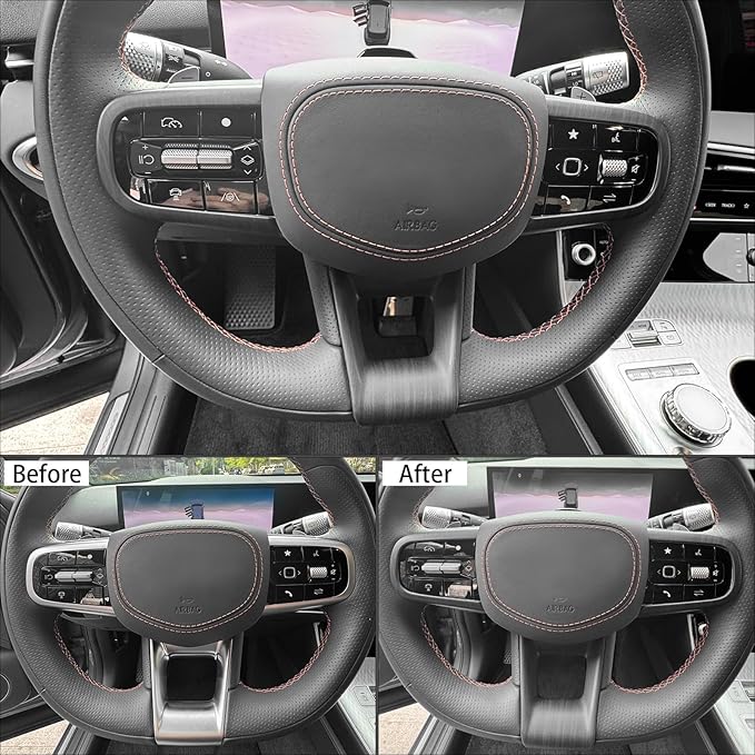ABS Car Steering Wheel Frame Cover Steering Wheel Button Panel Protection Frame Molding Trim Compatible with GV70 Sport 2025 [PE] Accessories (Wood Grain Style)