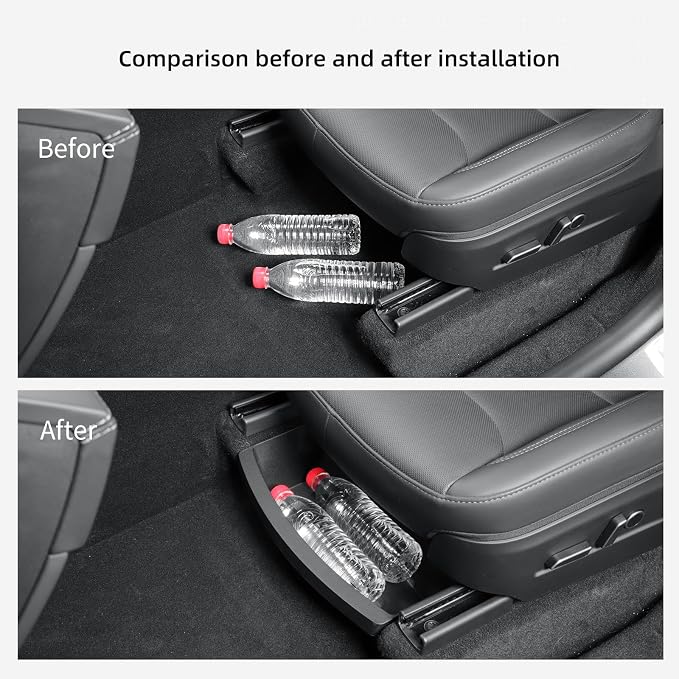 LUCKEASY 2PCS UnderSeat Storage Organizers for Tesla Model Y Juniper 2025 2026 Standard/Premium/Performance 1st Row Under Seat Storage Box Driver & Passenger Organizers Accessories TPE Black