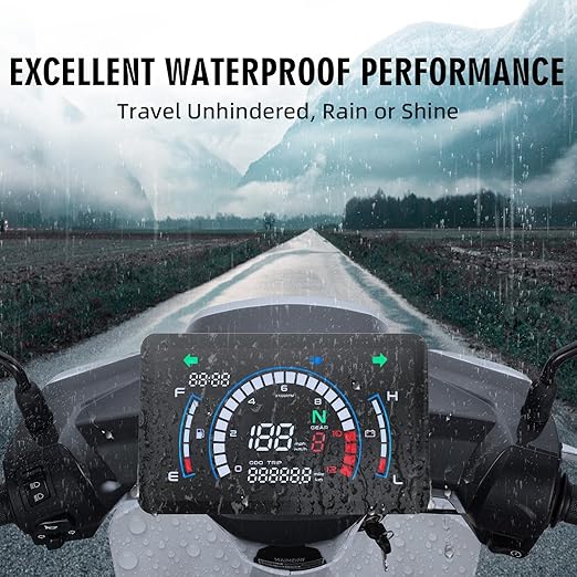 Motorcycle Speedometer Cluster Mechanical Digital Speedometer for Moto with LCD Screen Motorcycle Speedo Meter Dashboard with MPH, Tach, Odo, Oil Level, Time, 5 Gear, Volt