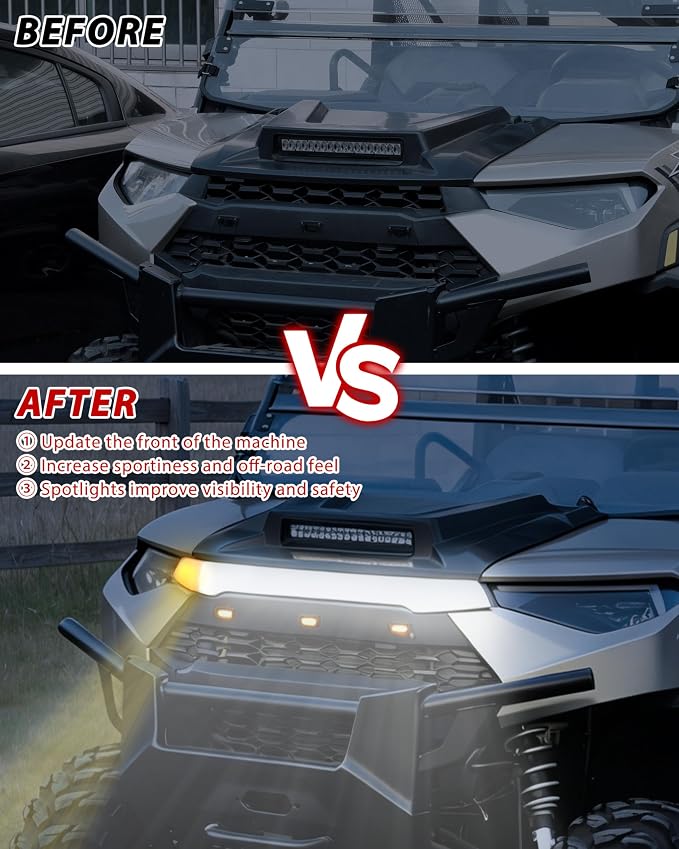 Front Accent Light for Polaris Ranger/Crew XP 1000 2019-2024 Accessories, Front Hood LED Auxiliary Daytime Running Light Turn Signal Lamp Upper Grille for Polaris Ranger, Plug & Play, 1PC