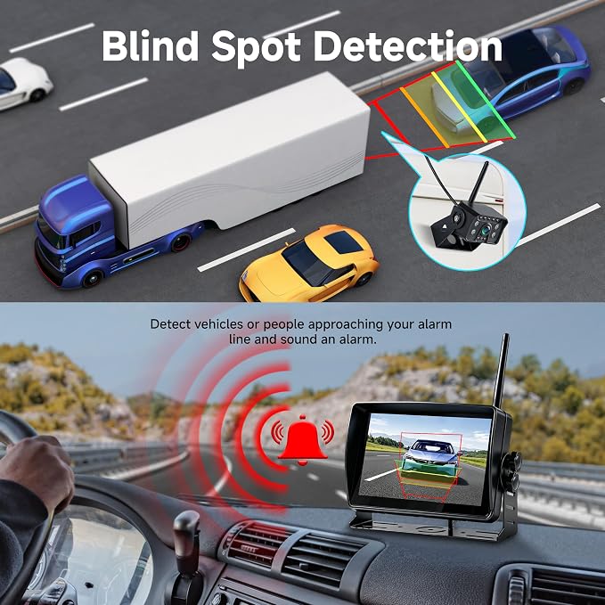 Wireless RV Backup Camera System 1080P HD 7'' Touch Screen Monitor | BSD Blind Spot Alert, 4 CH DVR Recording, IP69K Waterproof, IR Night Vision, Fit for Pre-Wired Furrion RV Trailer 5th Wheel