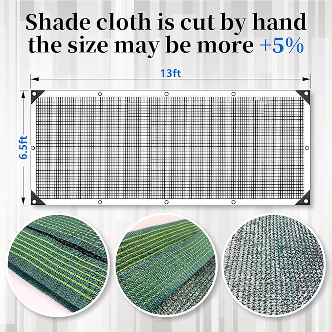 90% Blackish Green Shade Cloth, 6.5x13FT Resistant Garden Sun Shade Net, Durable Mesh Shade Tarp with Reinforced Grommets for Greenhouse, Plant, Chicken Coop, Pergola, Swimming, Canopy，Patio，Garden