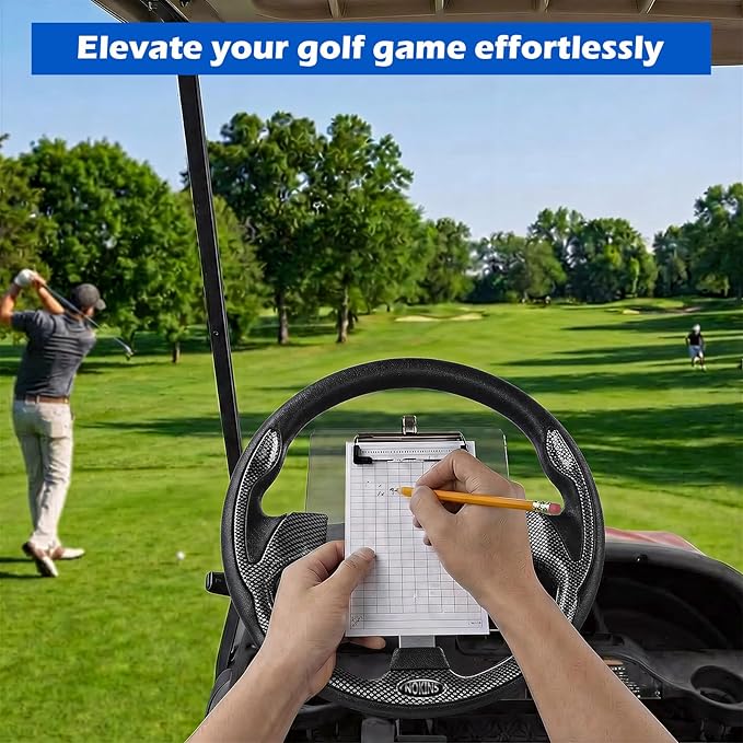 NOKINS 12.5" Universal Golf Cart Steering Wheel&Scorecard Holder, Fit EZGO TXT/RXV/Club Car DS/Precedent/Yamaha, Most Golf Carts (Carbon Fiber Black)