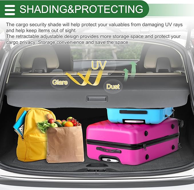 Motoforti Car Trunk Retractable Cargo Cover for Jeep Wrangler JL JLU 4Door HARD TOP 2018-2021 Rear Trunk Parcel Shelf Luggage Security Shield Shade Cover with Accessories Gloss Black